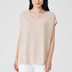 Eileen Fisher Organic Linen Cotton Seed V-Neck Top Size M